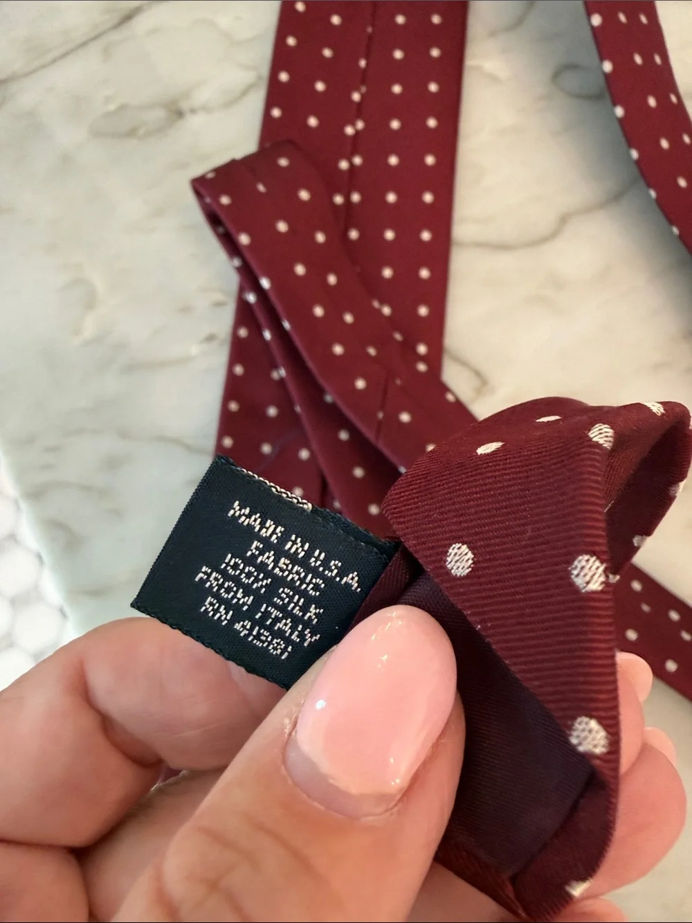 Polo Ralph Lauren Burgundy Silk Tie with White Polka Dots